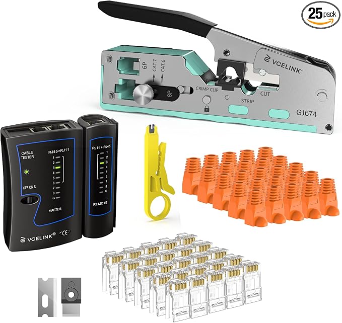 VCELINK RJ45 Crimp Tool Kit for CAT7/6A/6/5E/5, Upgraded Network Tool Set by VCELINK