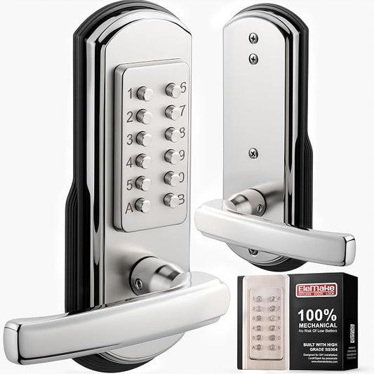 Left Handed Keyless Door Lock, Mechanical Keypad Door Lock by Elemake