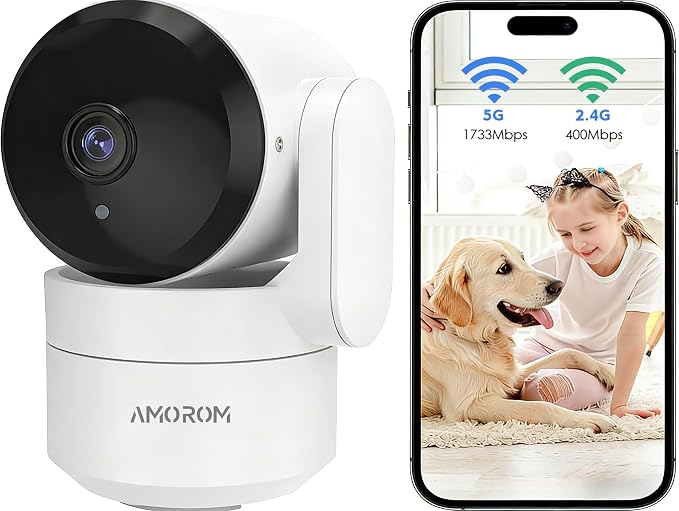 AMOROM 2K Pan-Tilt Indoor Security Camera, 360° Pet/Dog Monitoring, Motion by AMOROM