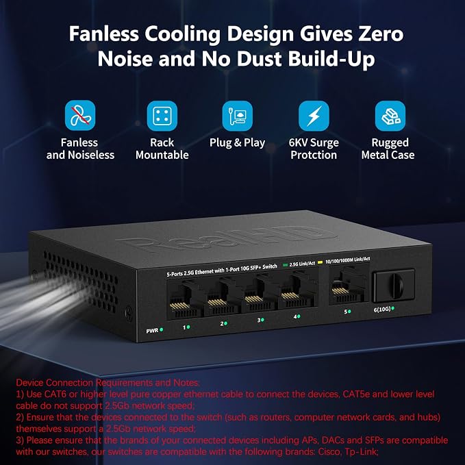 5 Port 2.5Gb Ethernet Switch Unmanaged Network Switch Splitter | Metal Casing | - Image 5