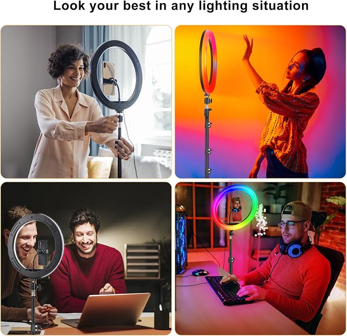 12.3" Ring Light with Stand & Phone Holder Tall 75", 51 Color Modes Circle - Image 7