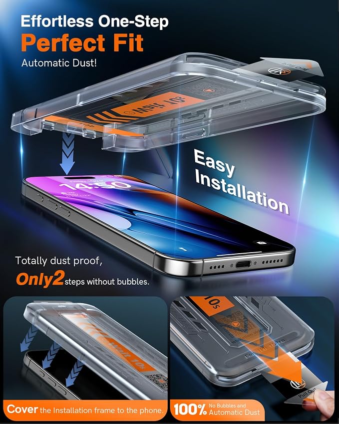 LK 3 Pack for iPhone 15 Pro Screen Protector Military Grade Shatterproof - Image 2