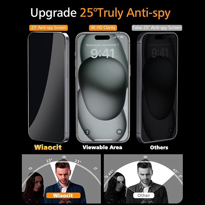 Wiaocit 3 Pack Tempered Glass Privacy Screen Protector - Image 2
