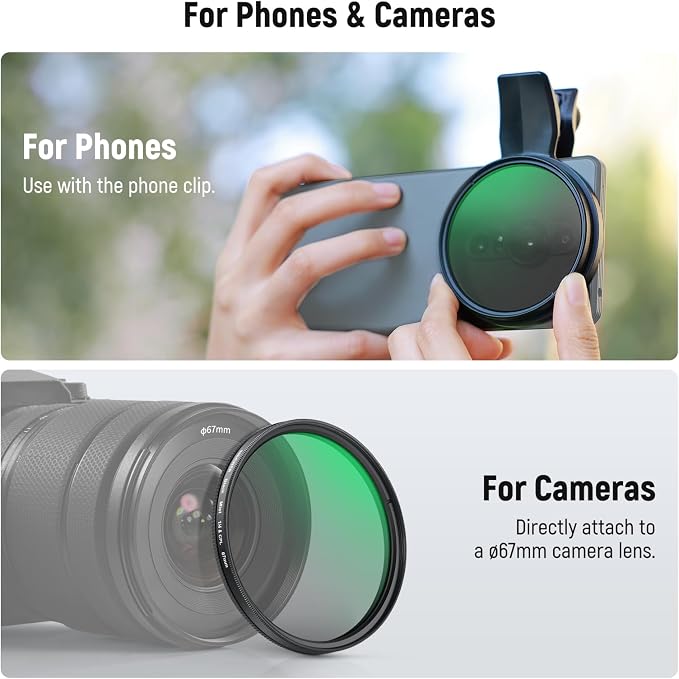 NEEWER 2 in 1 67mm CPL & Black Diffusion 1/4 Filter Compatible - Image 7