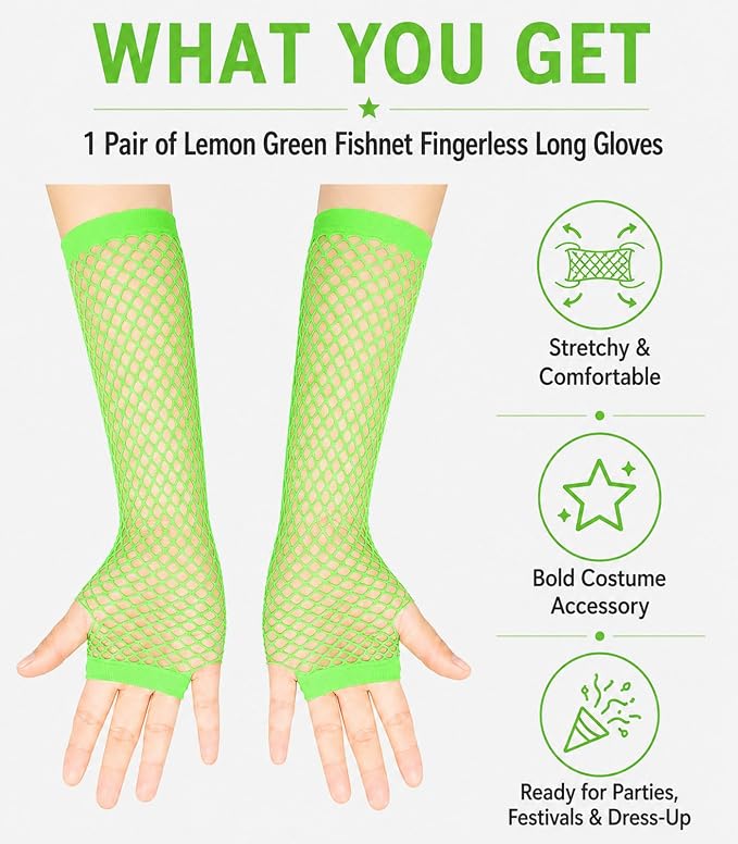 Seeksmile Women's Girls 80's Theme Party Emo Fingerless Arm Fishnet Gloves - Image 6