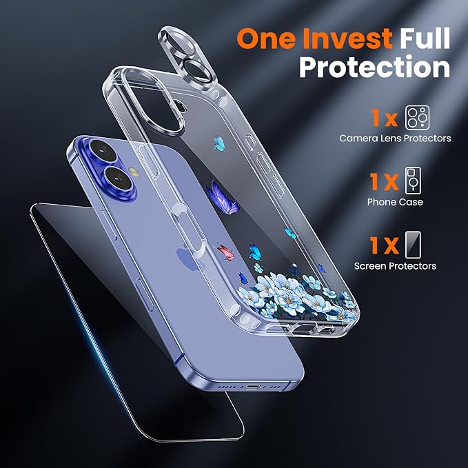 toushion 3 in 1 for iPhone 16 Case Clear, Screen Protector *1 & Camera Lens - Image 2