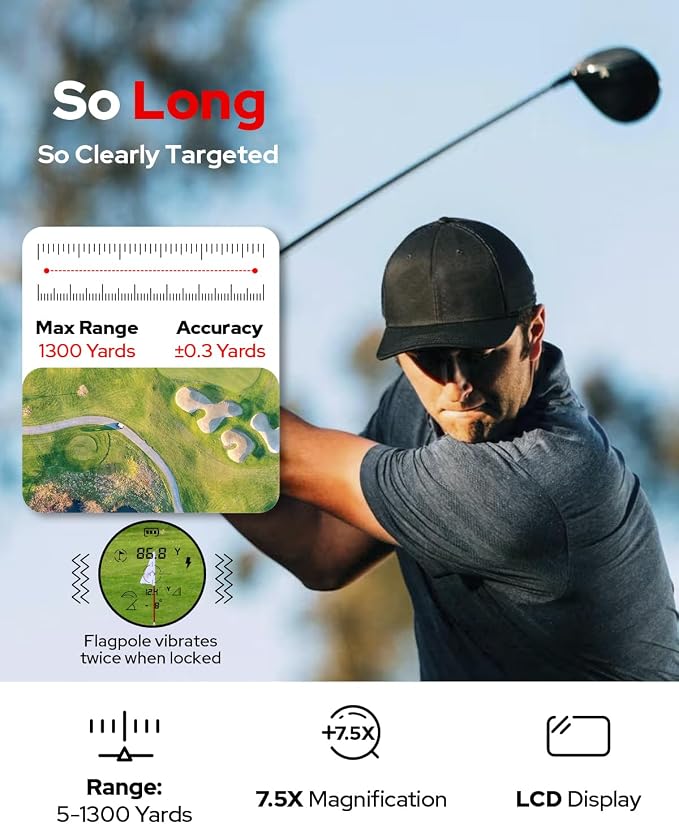 GF2 Golf Rangefinder with Slope, 1300 Yards Laser Range Finder, 7.5X - Image 5
