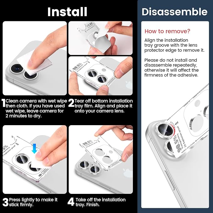 Tensea for iPhone 16 / iPhone 16 Plus Camera Lens Protector, 9H Tempered Glass - Image 7