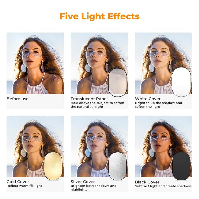 K&F CONCEPT 24" x36” 5-in-1 Oval Foldable Reflector - Image 2