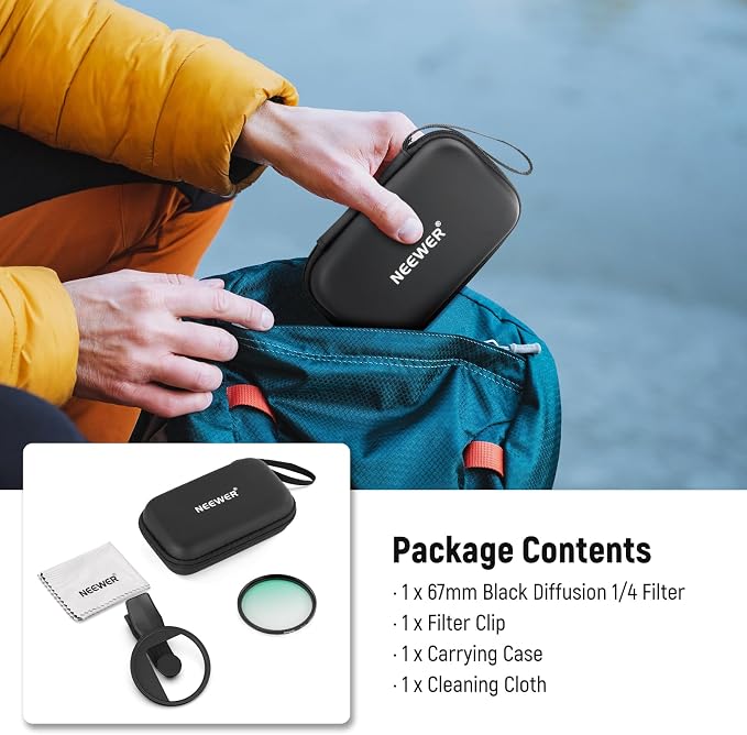 NEEWER 67mm Clip On Black Diffusion 1/4 Filter Compatible - Image 9
