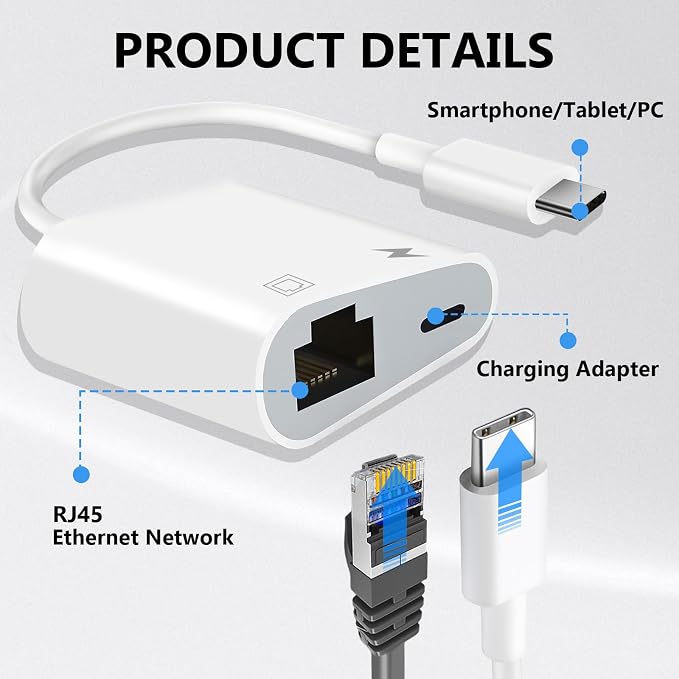 USB C to Ethernet Adapter, 2-in-1 USB C to RJ45 Ethernet Adapter - Image 4
