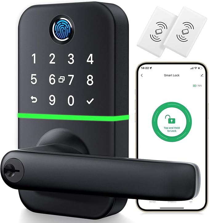Keypad Smart Door Lock with Handle: Kucacci Keyless Entry Fingerprint Lock by KeylessLockforSmartHome