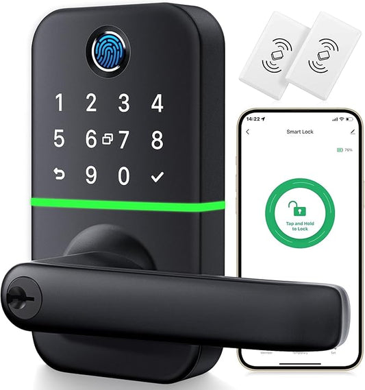 Keypad Smart Door Lock with Handle: Kucacci Keyless Entry Fingerprint Lock by KeylessLockforSmartHome