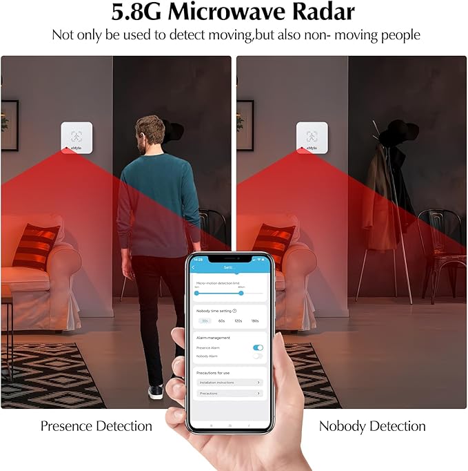 eMylo WiFi Human Presence Sensor, WiFi Millimeter Wave Radar Detection - Image 3