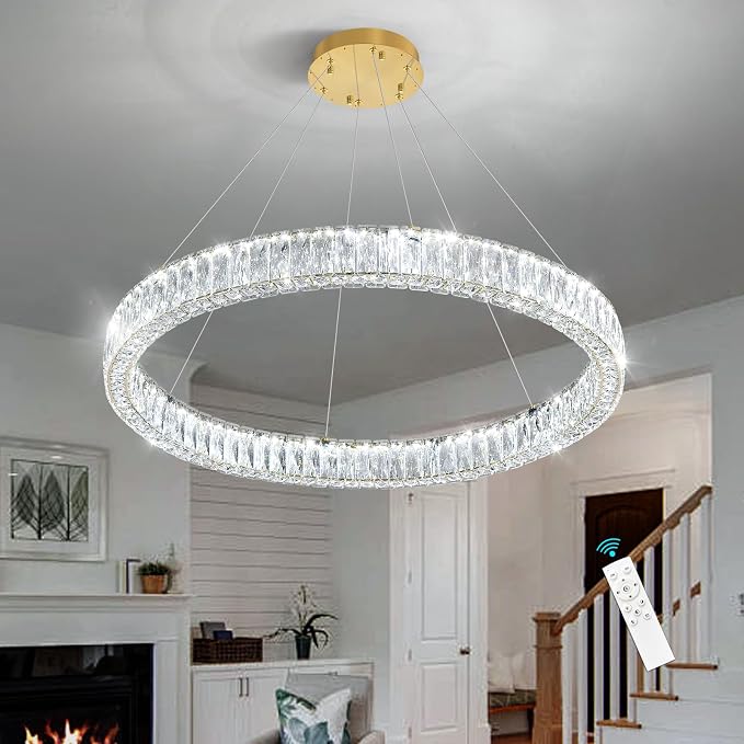 HAIXIANG Modern Crystal Chandelier Dimmable LED Ring Pendant Chandeliers Light - Image 3
