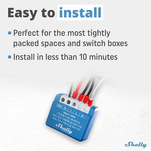 Shelly Wave 1 Mini US LR, Z-Wave Long Range Smart Switch Relay, 1-Channel 8 A - Image 2