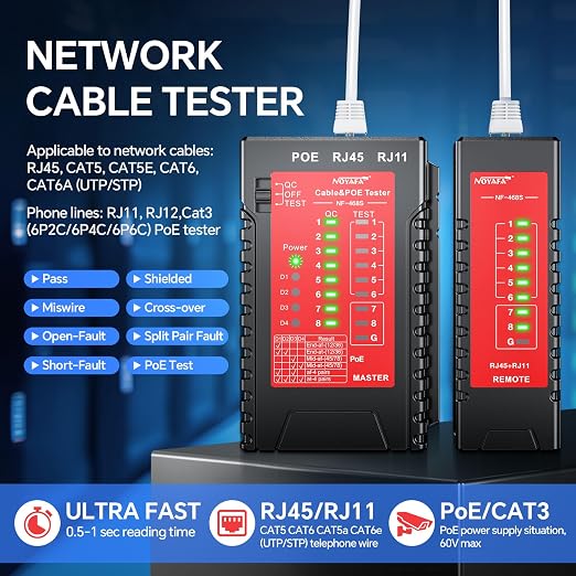 NOYAFA NF-468S Network Cable Tester, RJ12 RJ11 RJ45 Ethernet Cable Tester - Image 2