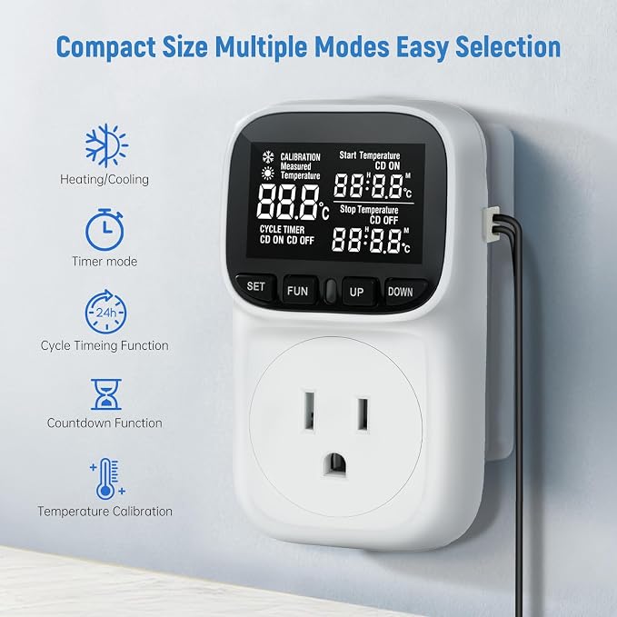 Digital Temperature Controller, 15A/1800W Thermostat Outlet - Image 2