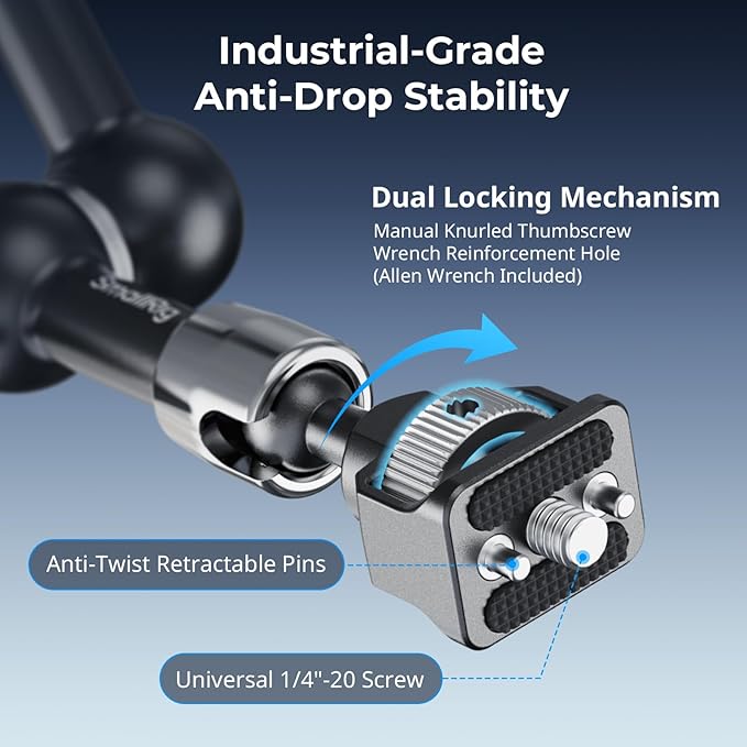 SMALLRIG 7 Inch Magic Arm with Crab-Shaped Clamp, Arm with 1/4"-20 Screw and - Image 2