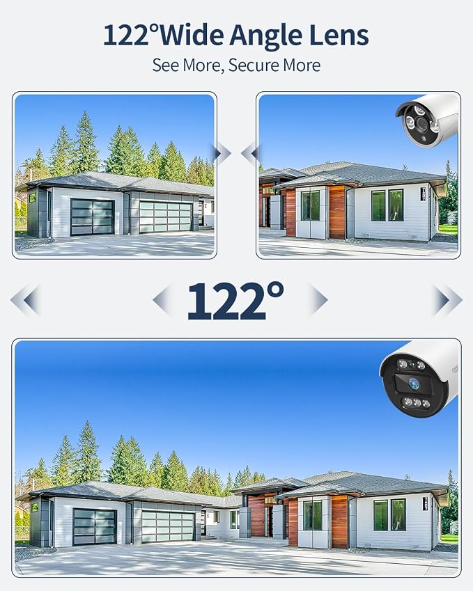 《122°Wide Angle & 80FT Night Vision》Outdoor Wired Security Camera System - Image 2