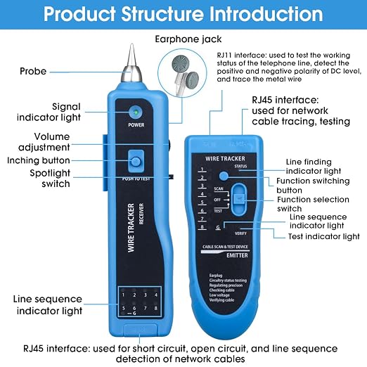 Cable Tracer Ethernet Network Cable Tester RJ45 RJ11 - Image 2