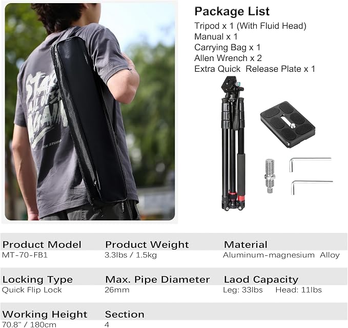 Camera Tripod, Aluminum Heavy Duty Tripod - Image 7