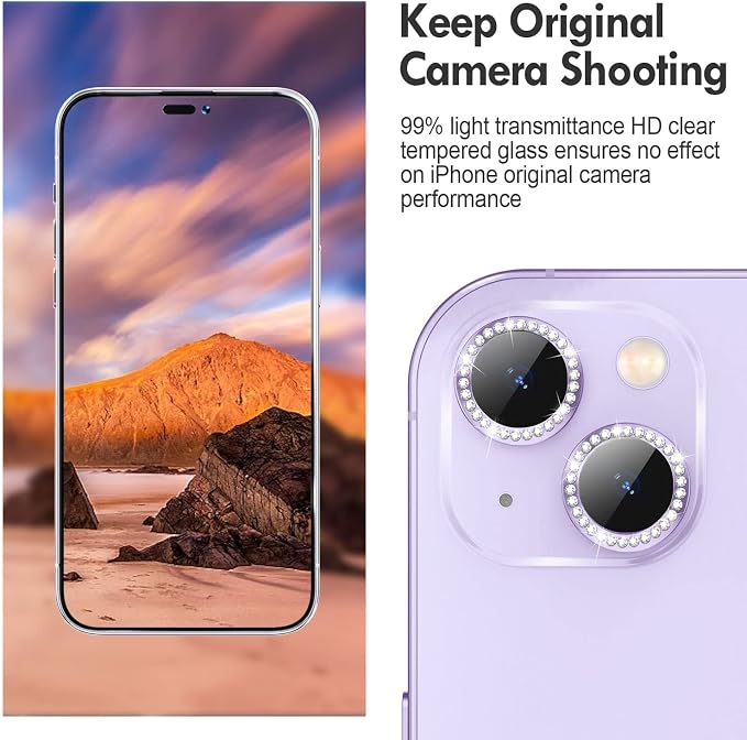 for iPhone 14 / iPhone 14 Plus Camera Lens Protector Bling, 9H Hardness - Image 4