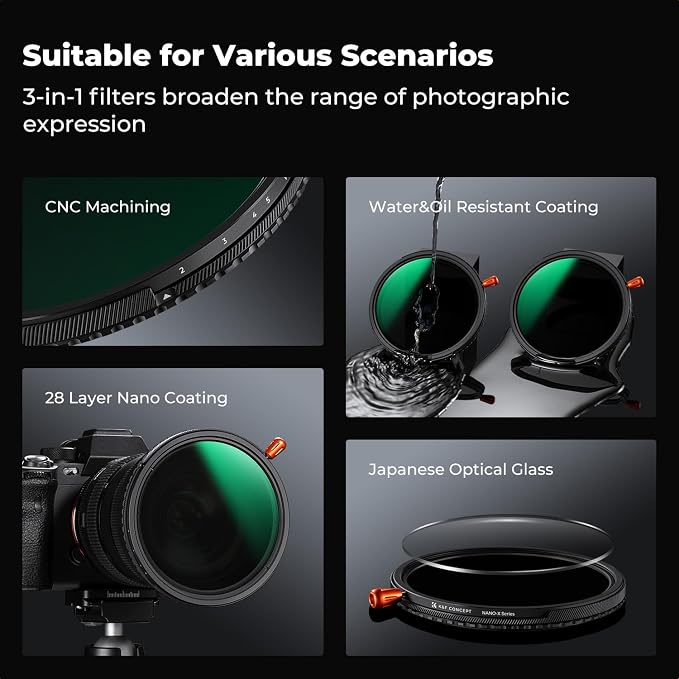 K&F CONCEPT 95mm Black Diffusion Mist Effect 1/4 & Variable ND2-32 & Circular - Image 6