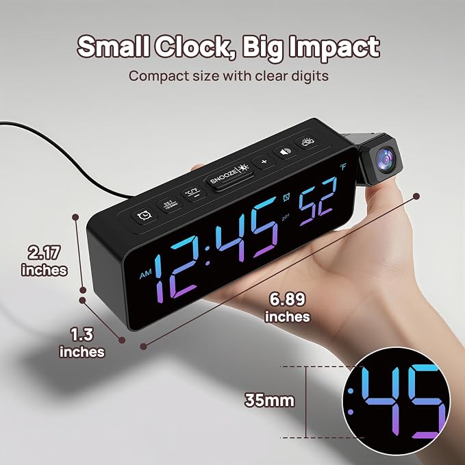Netzu Projection Alarm Clock for Bedroom Ceiling, Small Compact Plug-in Digital - Image 2