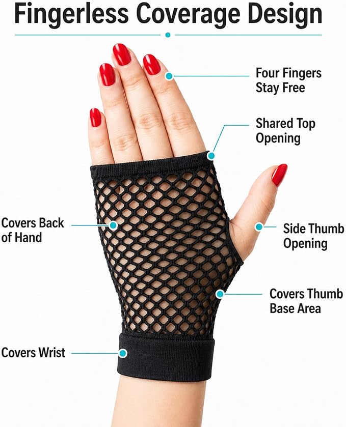 Seeksmile Women's Girls 80's Theme Party Emo Fingerless Arm Fishnet Gloves - Image 2