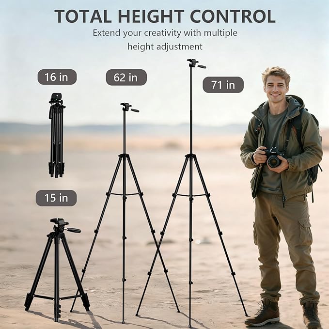 KINGJOY 71" Lightweight Camera Tripod - Image 6