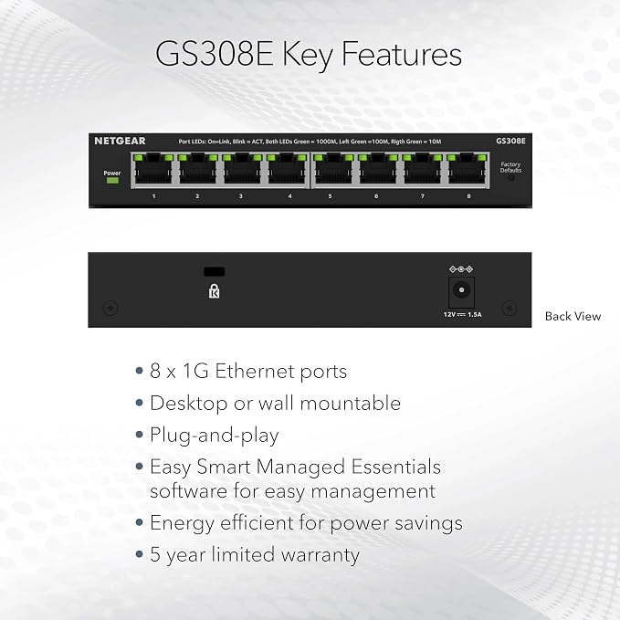 NETGEAR 8-Port Gigabit Ethernet Easy Smart Managed Essentials Switch - Image 2