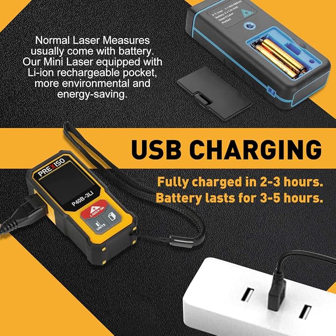 PREXISO Mini Laser Measurement Tool, 135Ft Rechargeable Laser Distance Meter - Image 3
