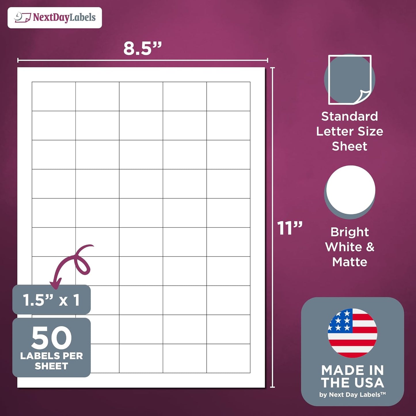 NextDayLabels – 1.5" x 1" Rectangular Sticker Labels for Printer - White Laser/Inkjet Printer Labels Return Address Labels Shipping Label Stickers (100 Sheets, 50 Per Sheet, 5000 Labels)