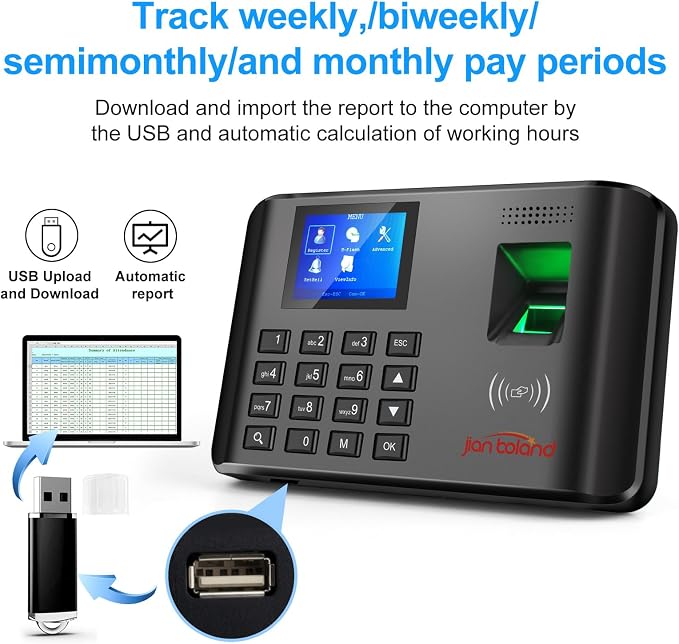A5 Time Clock-Time Clocks for Employees Small Business-Fingerprint, RFID and - Image 2