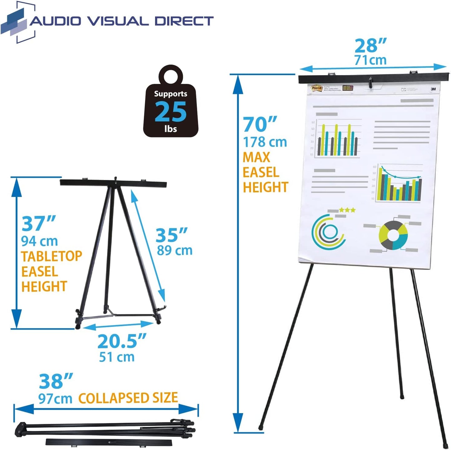 Lightweight Aluminum Flip-Chart Presentation Easel, 70 Inches, Black