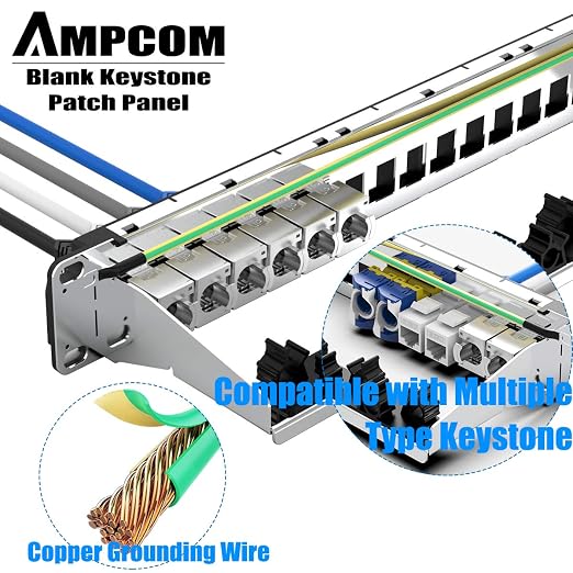 AMPCOM 24 Ports 1U Blank Keystone Patch Panel, 19 inch Rack or Wall Mount - Image 4