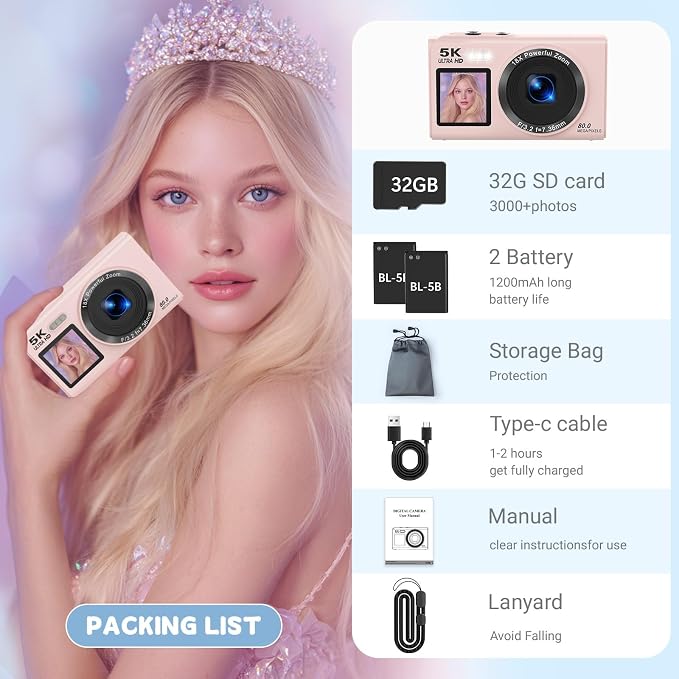 5K Digital Camera for Photography, 80MP Dual Screen Vlogging Camera for YouTube - Image 6