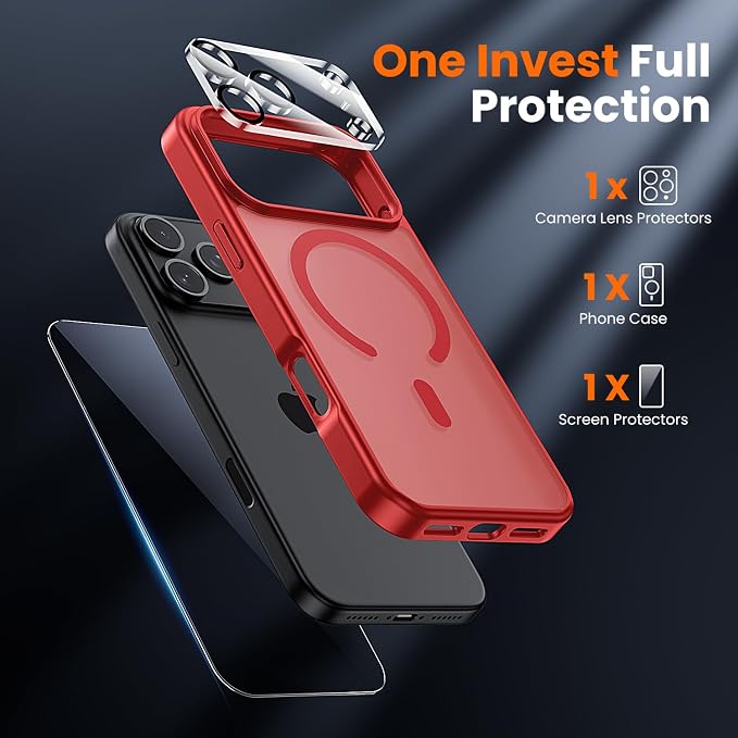 toushion 3 in 1 for iPhone 17 Pro Case Matte Red, Fits MagSafe, Screen - Image 2