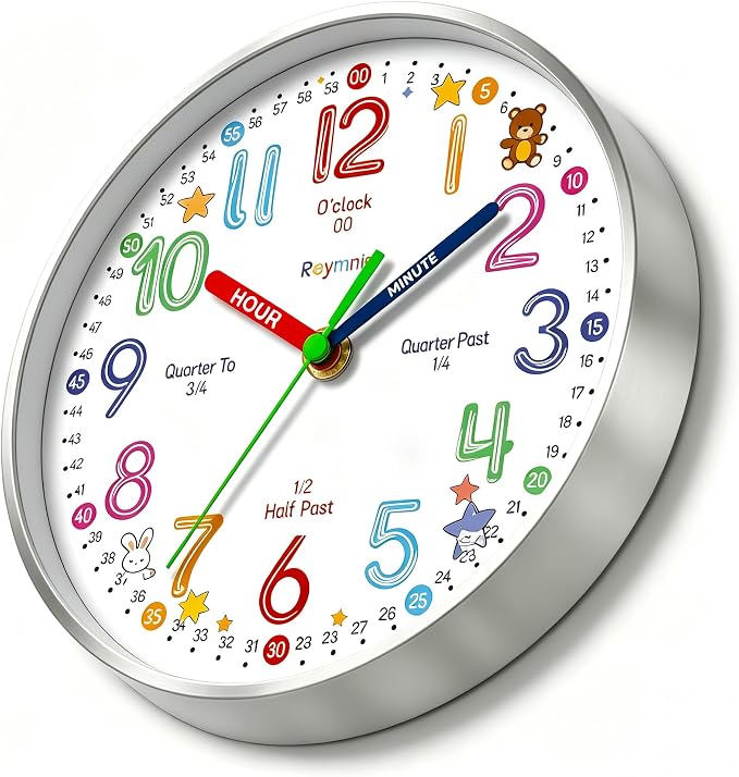 Roymnie Wall Clock Learning to Tell Time Easily Non Ticking Battery Operated - Image 7