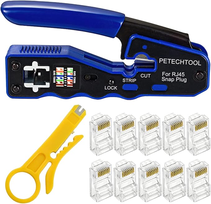 RJ45 Crimp Tool Kit Ethernet Crimping Tool Wire Crimper Stripper Cutter by PETECHTOOL