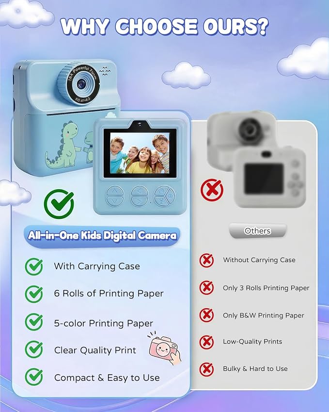 Kids Camera Instant Print with Carrying Case, Digital Selfie Camera with 6 - Image 8