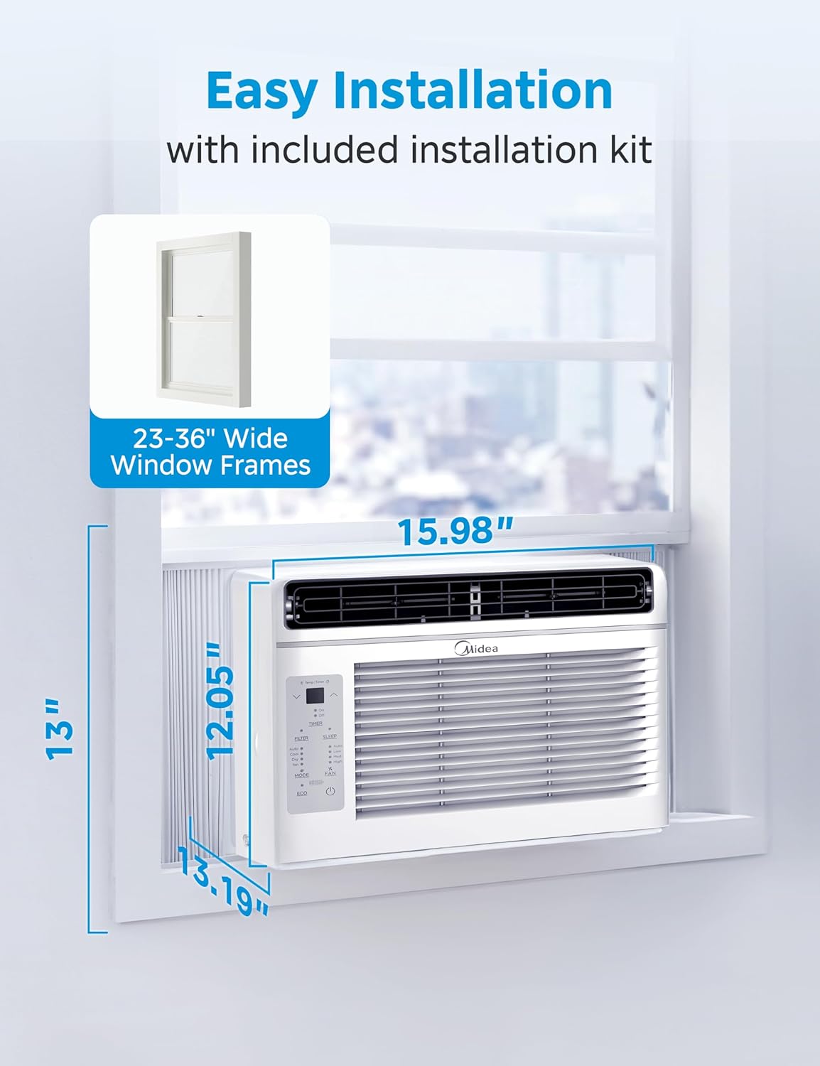 Midea MAW05R1JWT-B Electronic 5K 5,000 BTU, 3-in-1 Fan/Dehumidifier Window AC Unit, Easycool Air Conditioner with Remote Control, Cools up to 150 Sq. Ft, Fits Bedroom, Study, Office, White
