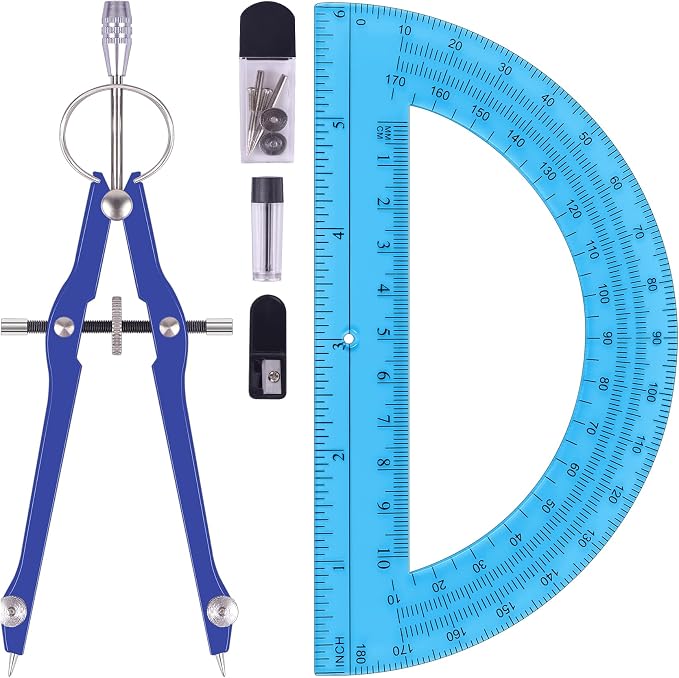Unjoo Compass and Protractor Set, Professional Drawing Compass Tool, Metal by Unjoo