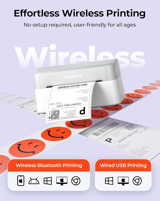 MUNBYN Bluetooth Thermal Label Printer RW403B, Wireless 4x6 Shipping Label - Image 3