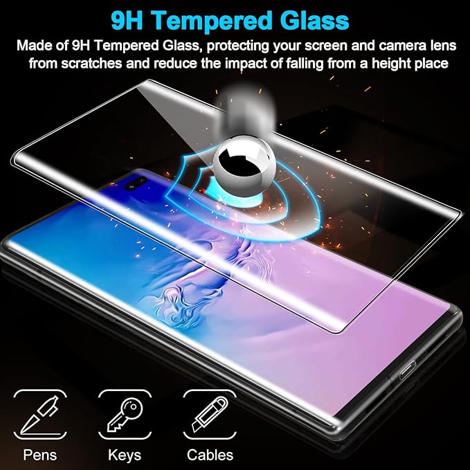 3 Pack Galaxy S10 Plus Screen Protector, HD Clear Tempered Glass, Fingerprint - Image 4