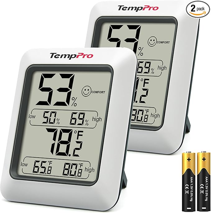 TempPro TP50 2 Pieces Digital Hygrometer Indoor Thermometer Room Thermometer by TempPro