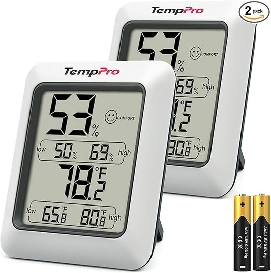 TempPro TP50 2 Pieces Digital Hygrometer Indoor Thermometer Room Thermometer by TempPro