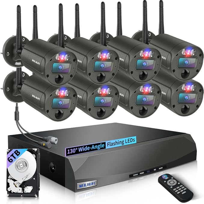 【130° Wide Angle & 90 Days Storage】 Outdoor Wireless Security Camera System by WEILAILIFE