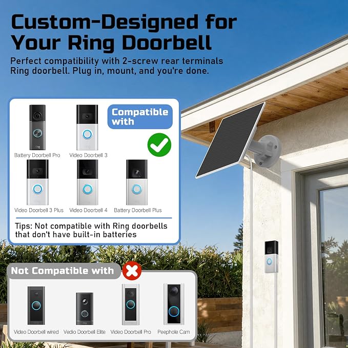Ring Doorbell Solar Panel with Built-in 4000mAh Battery Never Lose Power - Image 4